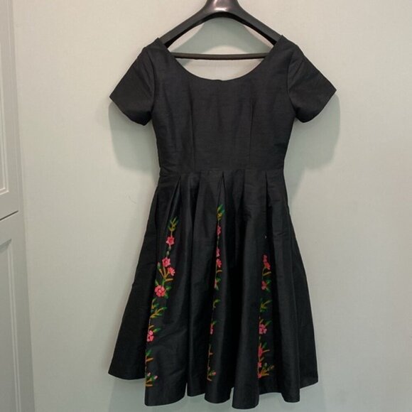 eShakti Floral Embroidery Dupioni Sweetheart Dress - Picture 5 of 16